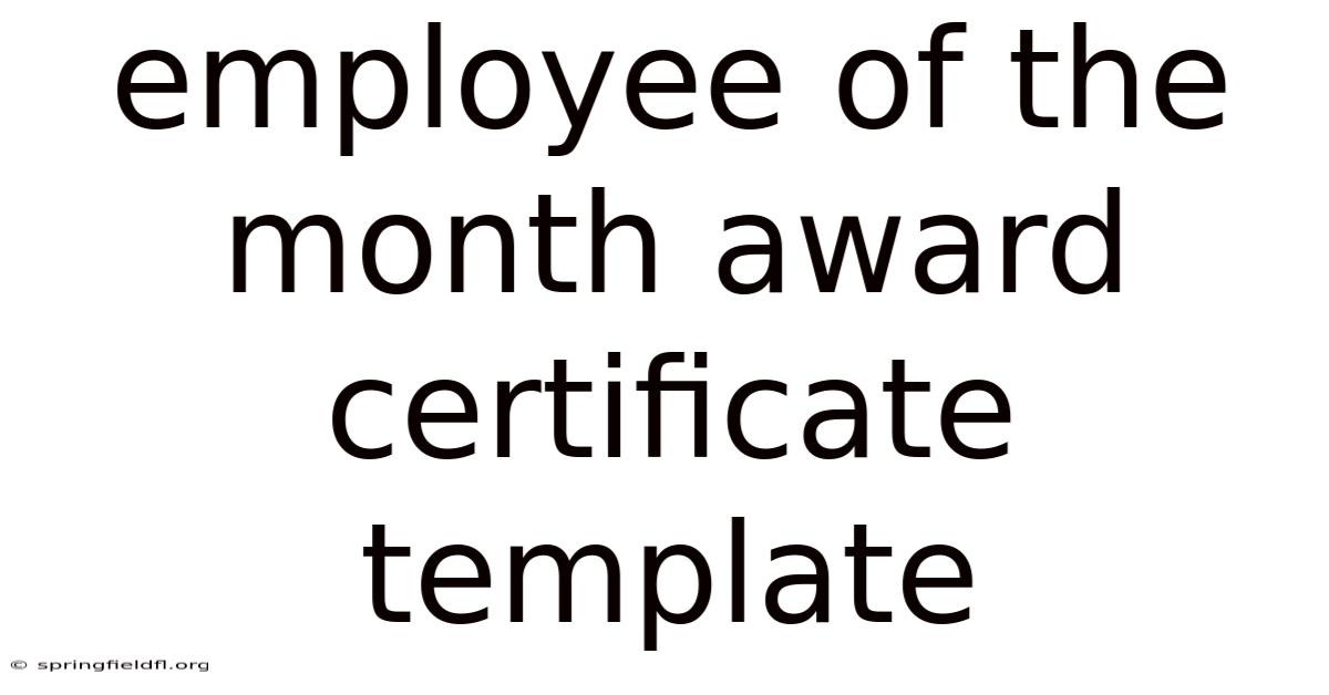 Employee Of The Month Award Certificate Template
